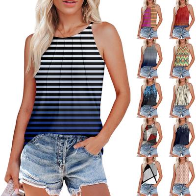 Damen Sommer Tank Tops Plissee O-Ausschnitt Druck Casual Top Tank Tops Für Frauen Loose Fit Ärmellose Shirts