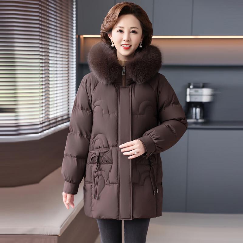 Xiaofu Women's Hooded Duck Down Jacket with Faux Fur Trim