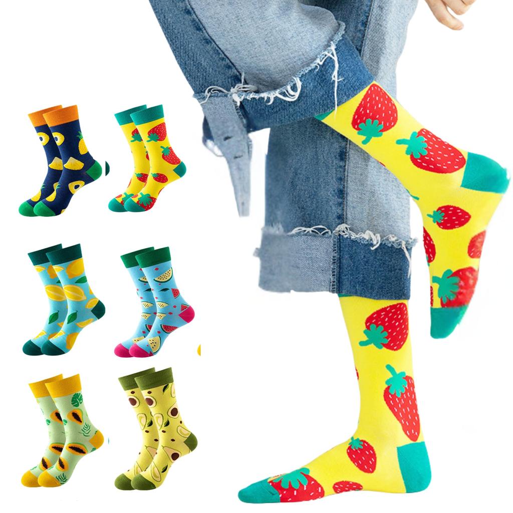 Suyasuwa Fruit Print Set of and and Watermelon Women's Socks, 6, Colorful, Cute, Stylish, Strawberry, Lemon,
