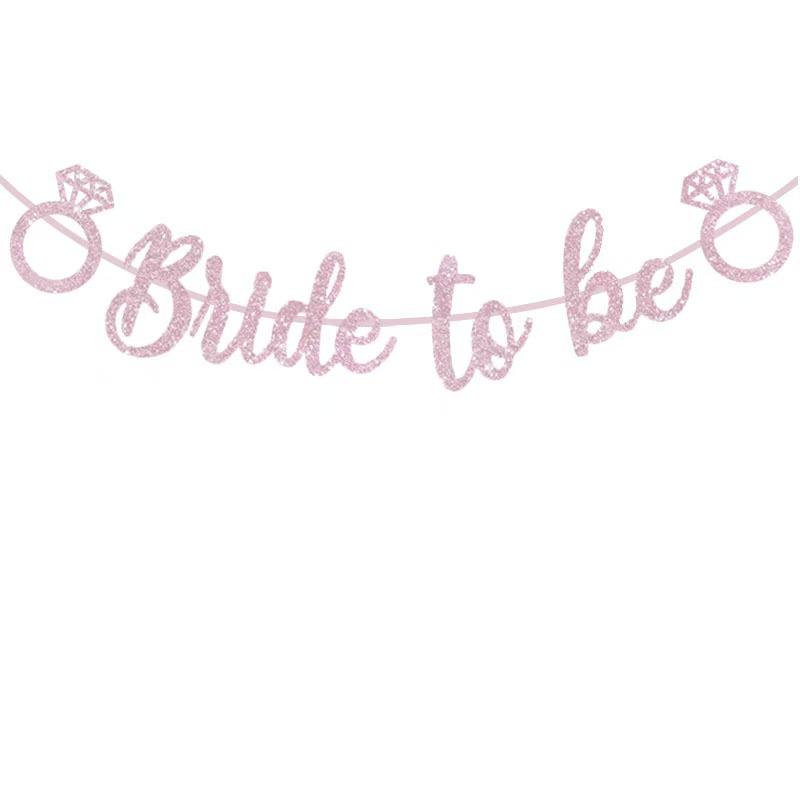 Decor de Nuntă European și American: Fustă Tulle 'Bride to Be' Banner Sclipicios cu Design Inel cu Diamant