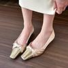 French Style Flat Heel Silk Slip-On Women's Shoes Spring 2025 New Color Block Elegant Gentle Square Head Casual Loafers