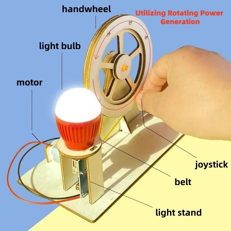STEAM Hand Crank Generator DIY Science Kit Wooden Physics Educational Electricity Renewable Energy Experiments Learning Creative