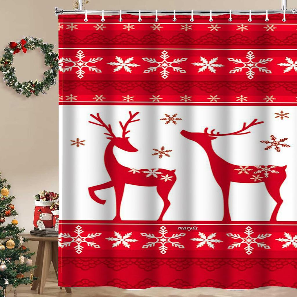 Christmas Reindeer Bathing Curtain Bathroom Shower Curtain Waterproof With 12 Hooks Fishes Home Deco Free Ship