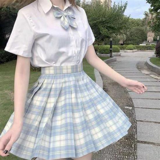 Authentic Japanese JK Plaid Mid-Length Student Uniform Set with Pleated Sailor Skirt