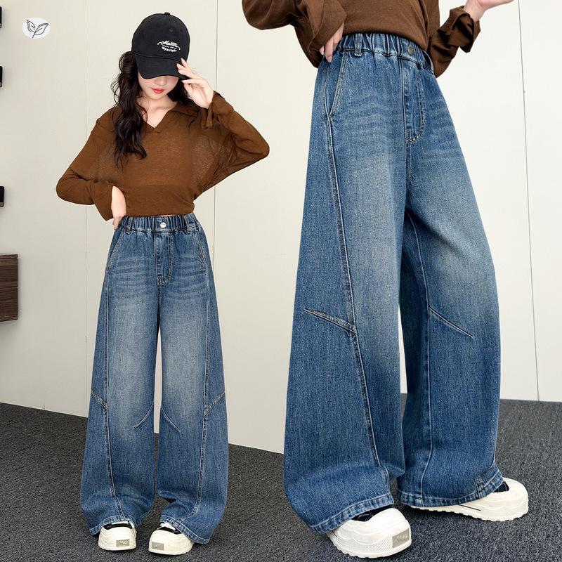 Autumn 2026 Girls' Baggy Wide-Leg Jeans - Casual, Stylish, and Comfortable for Medium and Large Kids