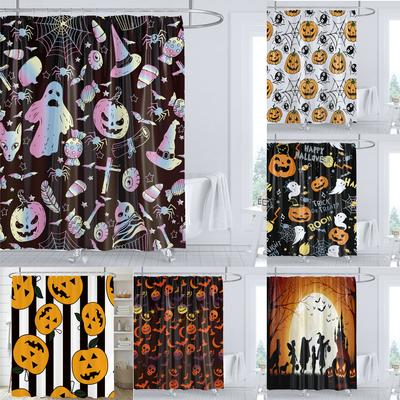 Halloween Shower Curtain Pumpkin Skull Ghost Cartoon Children Bathroom Curtain Bathtub Decoration Halloween Curtain with Hooks