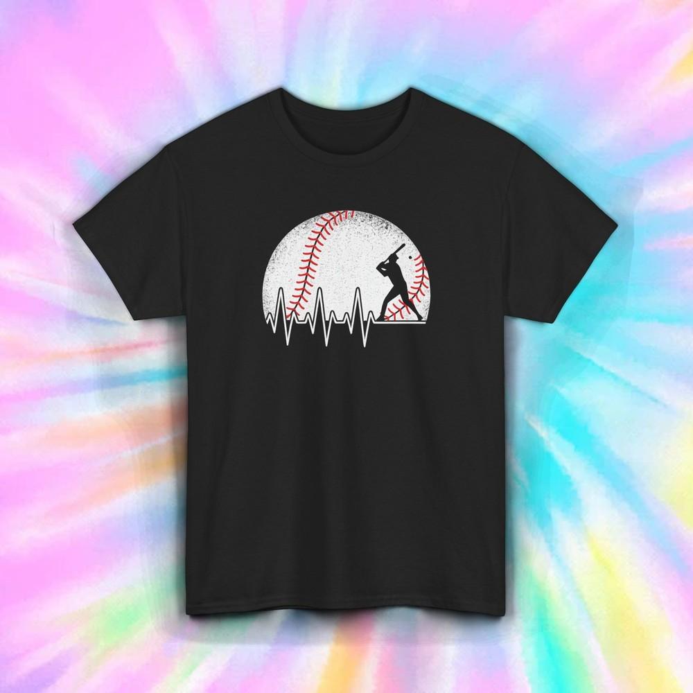 

Heartbeat Baseball Shirt Batter Silhouette Funny Sports Fan Gift Tee S-5XL 3XL