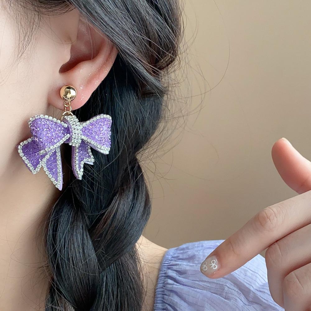 Ear Jewelry Crystal Bow Earrings Light Luxury Bowknot Dangle Earrings Sweet Stud Earrings Gifts