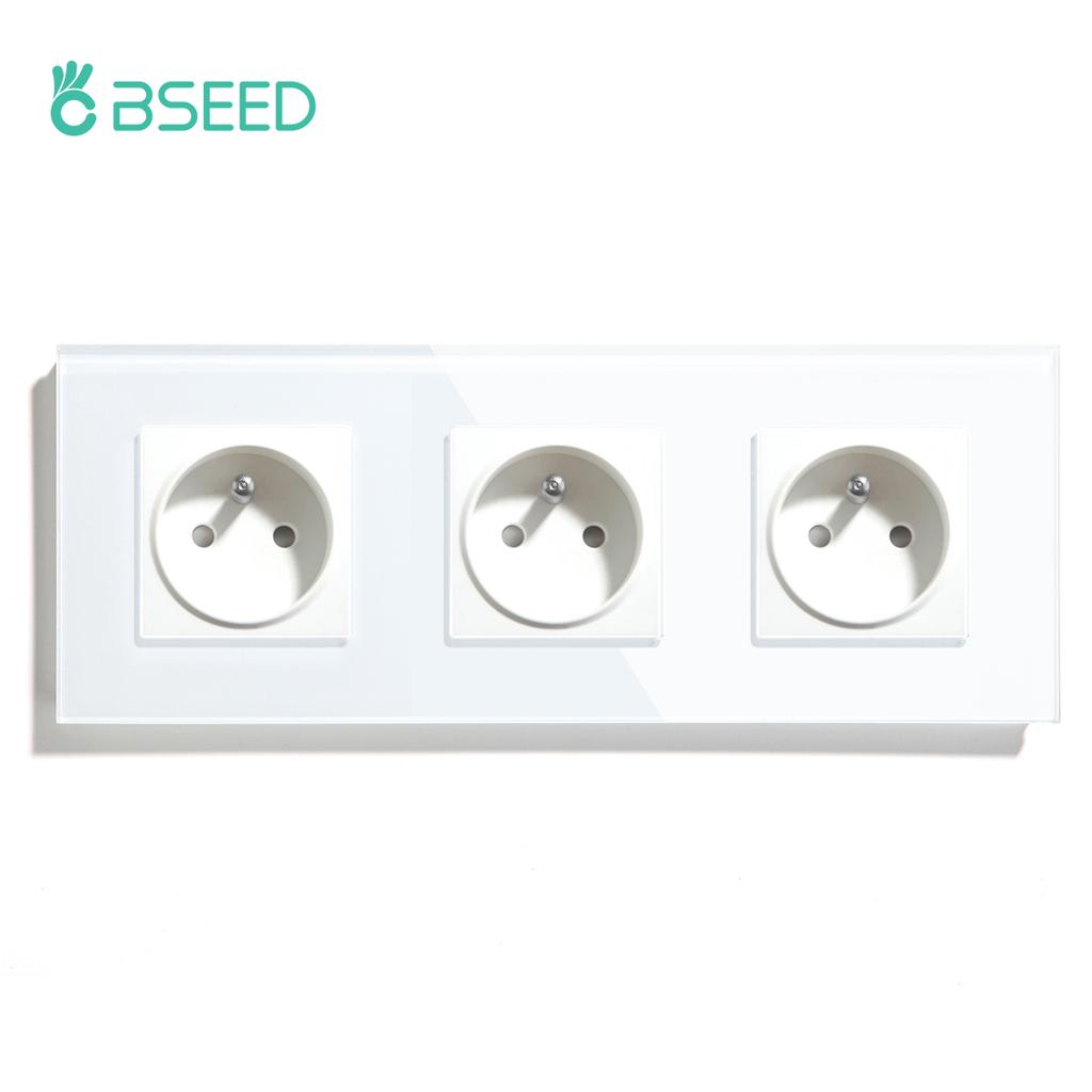 BSEED 1/2/3Gang Mechanical Wall Light Switch 1Way Plus French Socket USB Type-c Ports USB Power Sockets Glass Frame 16A
