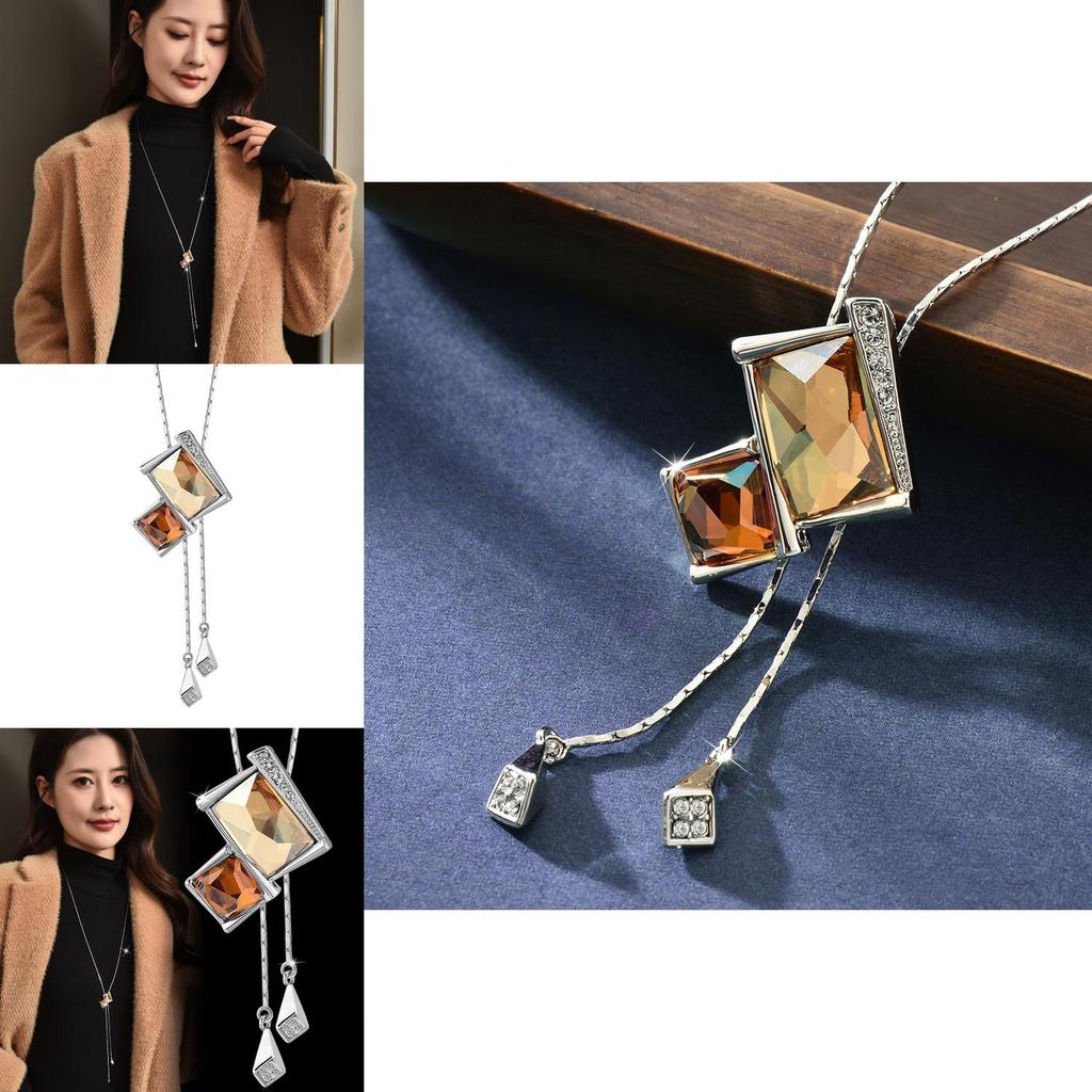 Stunning Korean Style Long Geometric Pendant Necklace Feminine Fashion Accessory