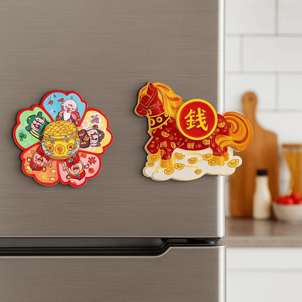 God of Wealth New Year Magnetic Sticker 3D Horse Year Fridge Magnets Spring Festival
