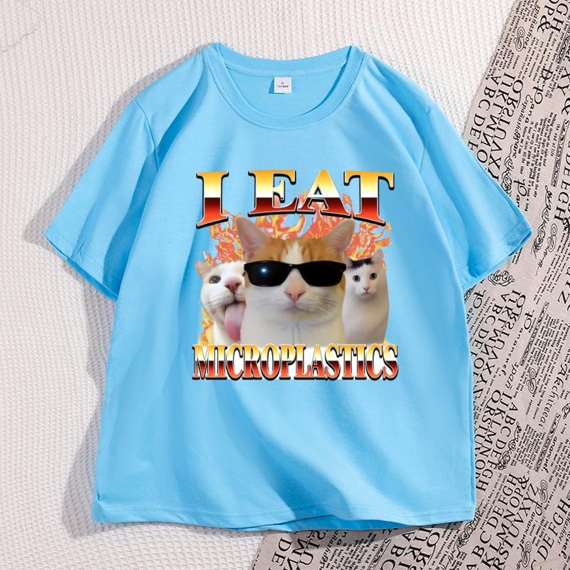 

I Eat Microplastics Funny Cat Tshirt Unisex Cotton Short Sleeve Casual T Shirts Graphic Tee Shirt Clothes Unisexs Meme Tshirts 4XL