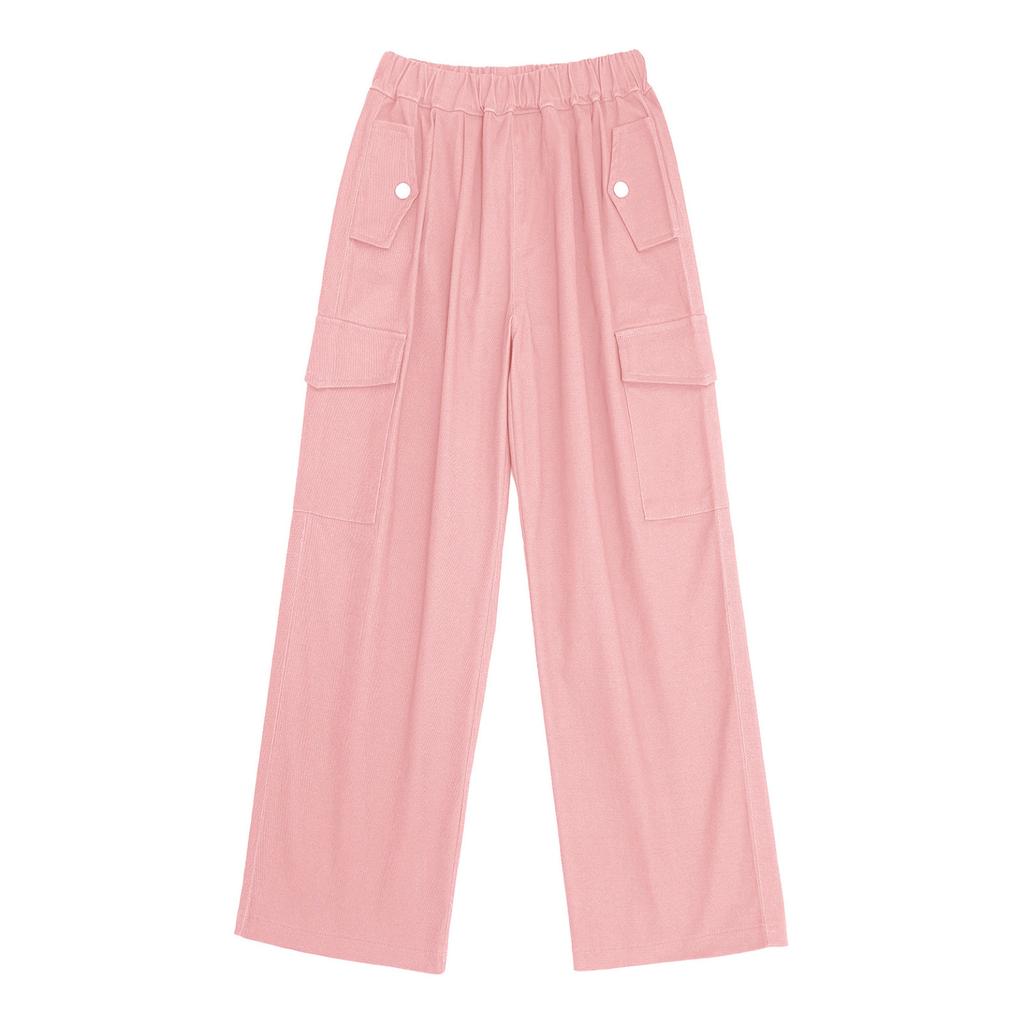 Kids Girls Stylish Clothing Elastic Waistband Cargo Wide Leg Long Pants for Daily Wear