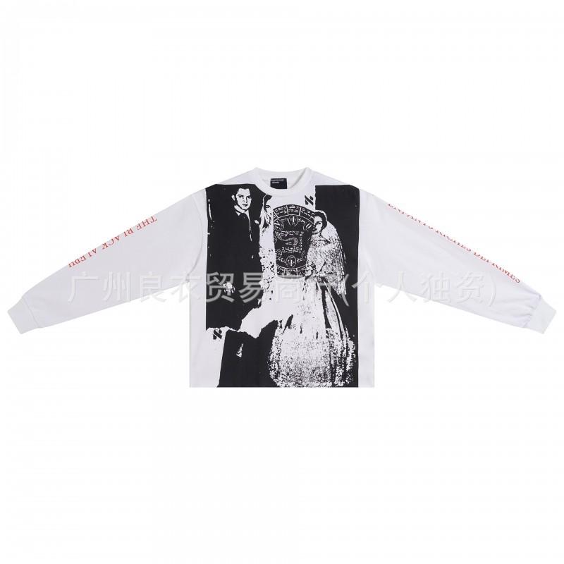 Unisex Vintage Distressed Letter Print Graphic Long Sleeve Tee Streetwear Oversized Cotton T-Shirt Teens
