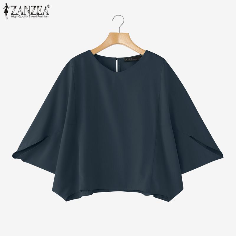 ZANZEA Bluză lejeră cu mâneci 3/4 pentru femei, cu gât rotund