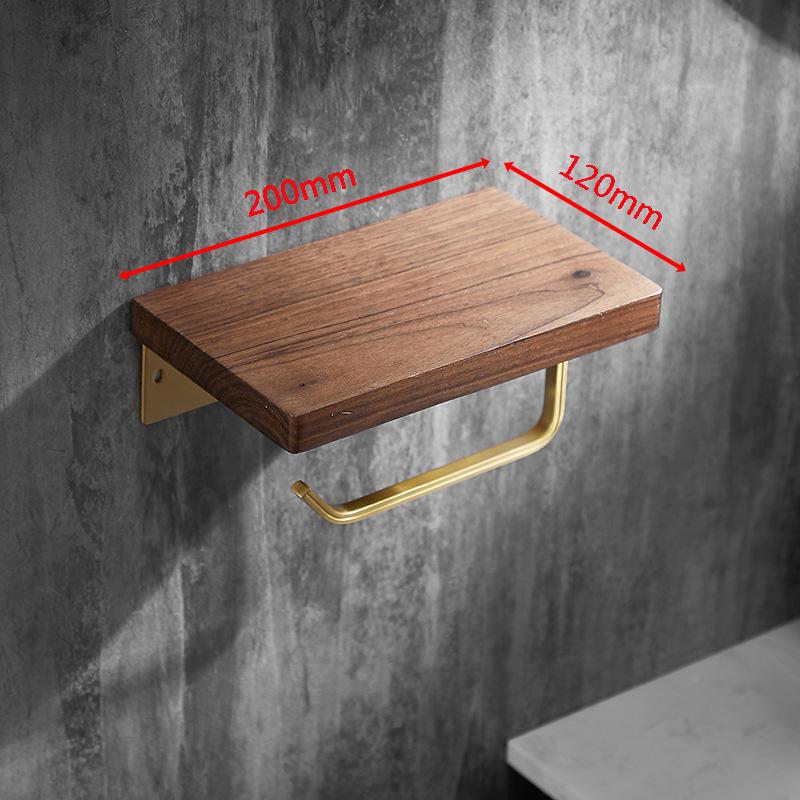 Solid Wood Bathroom Paper Towel Rack Wall Mounted Roll Paper Rack Mobile Phone Rack Bathroom Storage Rack Brushed Gold Aluminum