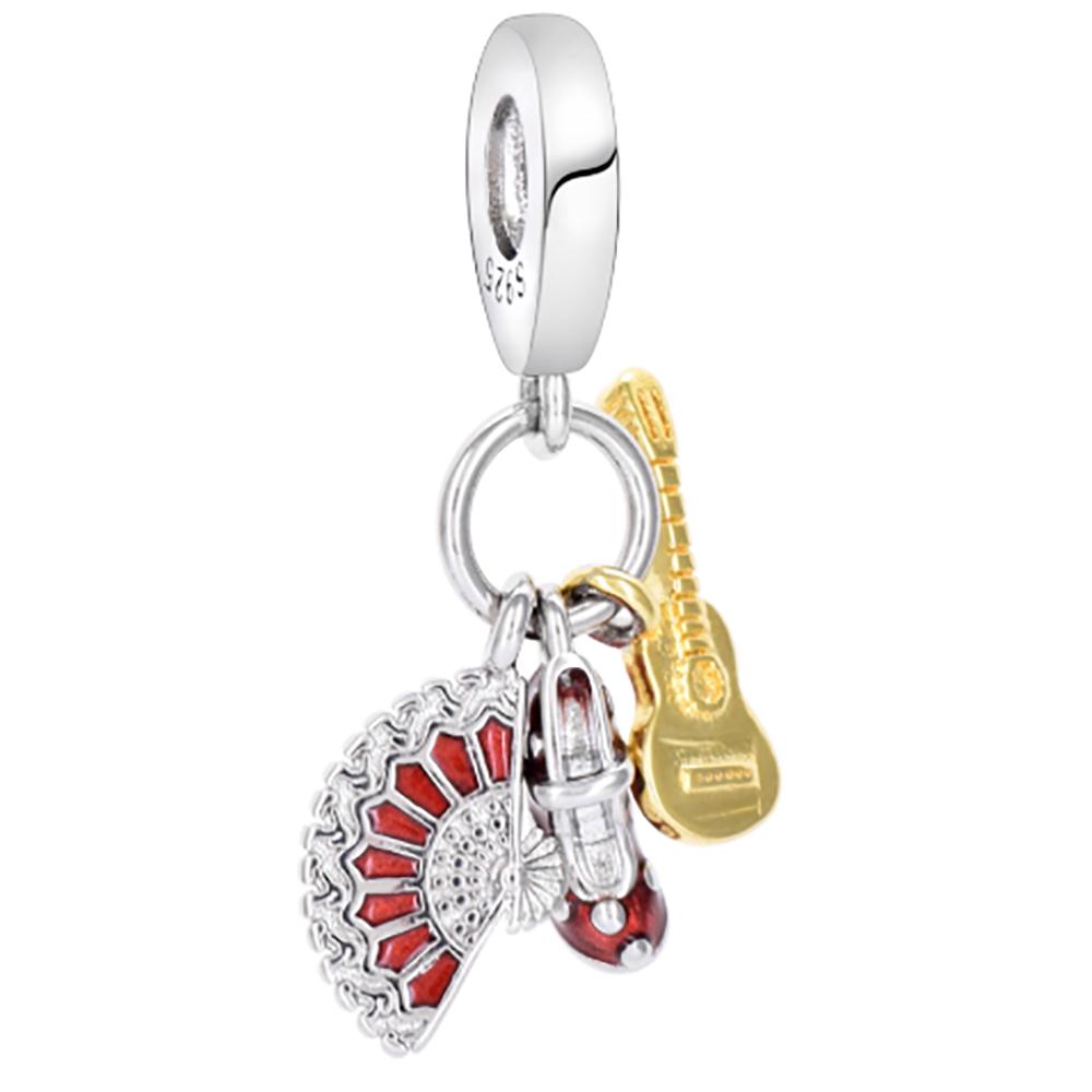 Bead Components, Flamenco shoe guitar abanico dangle Charm Bead Component, pomegranate Bead Components Charm Bead Component