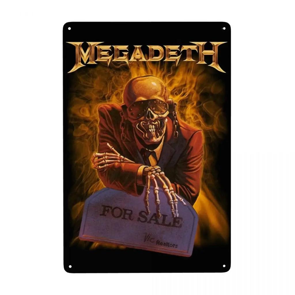 Megadeths Skull Metal Tin Sign Custom Retro Heavy Metal Band Plaque for Pub Cafe Yard Man Cave Bar Home Decor