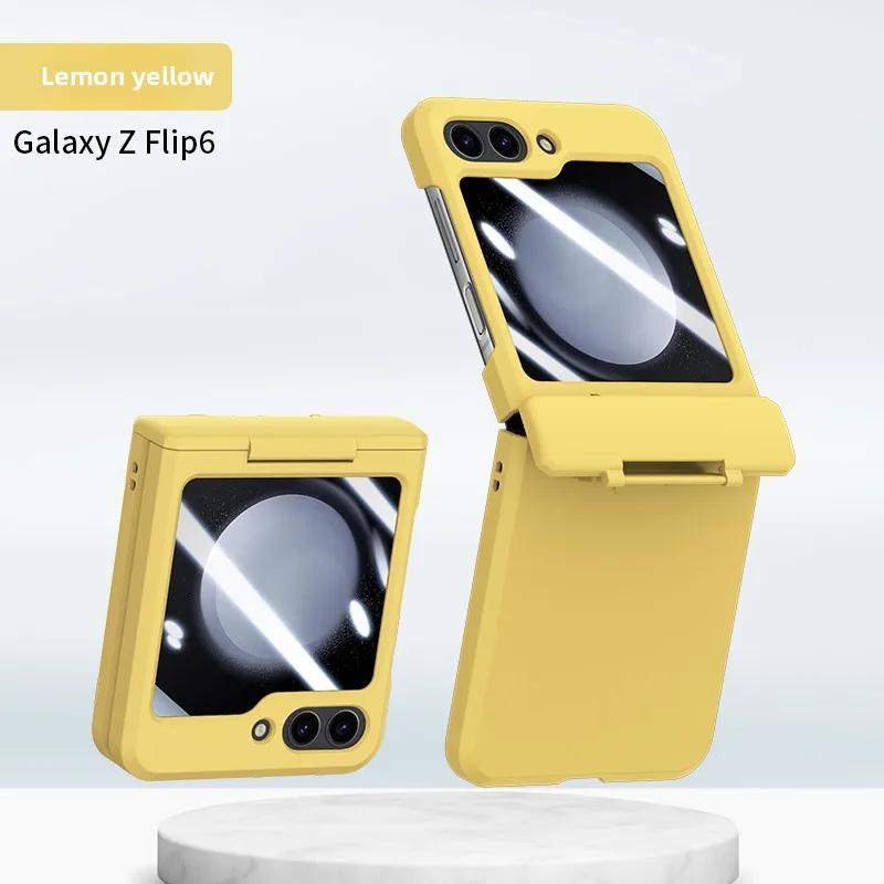 Skin Feel Fully Wrapped Hinge Protection Phone Case with Tempered Film for Samsung Z Flip 6 5 4 3 Flip6 Flip5 Protective Cover