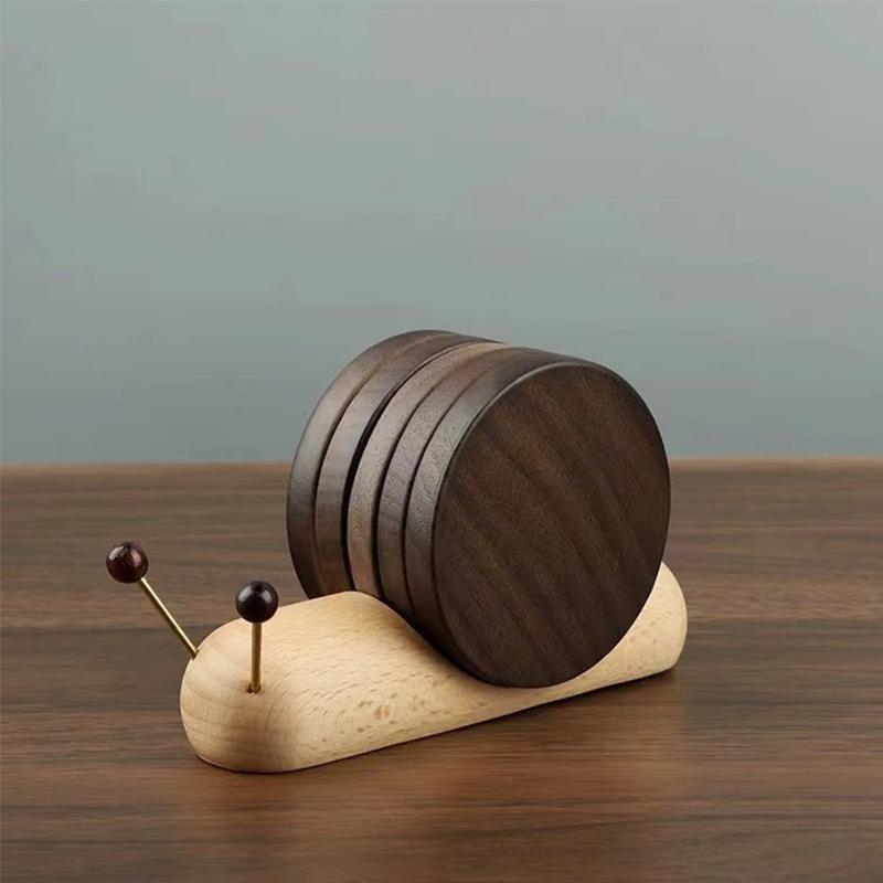 2026 New Fashion Black Walnut Cartoon Snail Decompression Creative Tea Cup Mat Decoration Insulated Tea Coffee Mug Coaster 6.8CM