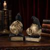 Spooky Bookshelf Display Figurines Halloween Skull Head Statue, Gothic Crow And Book Sculpture, Statue with Resin for Home Party Table