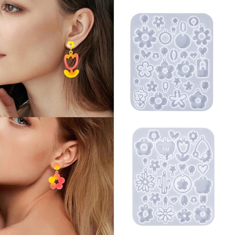 Ear Rings Epoxy Mould Tools/Flower Shaped Earrings Mold Handmade Ear Pendant Silicone Molds for Craft Enthusiasts
