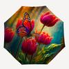 1pc Butterfly Tulips Automatic Folding Umbrella - Compact 8-Rib Design, Durable Plastic & Iron, Daily Use Z1230051