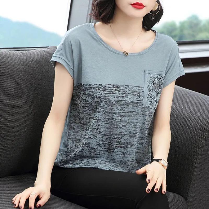 T-shirt Donna Cotone Estate Casual Taglia Larga Ampia Girocollo Pullover Manica Corta Top
