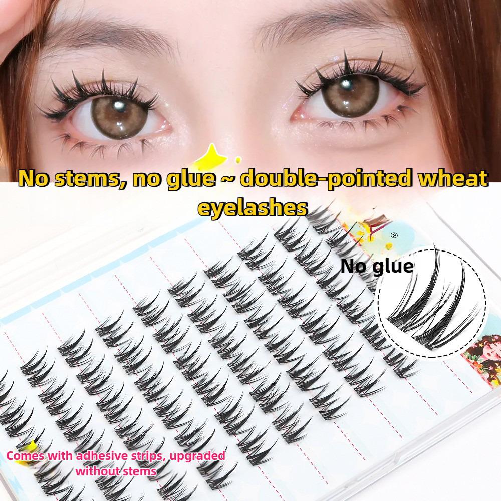 Natural Look Glue-Free Stemless False Eyelashes, 10 Rows, Large Capacity, Comfortable & Easy to Use Glue-Free Wheat Ear 10 Rows