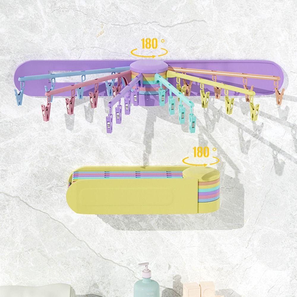 Wall Mount Rotary Drying Rack 24 Clips Underwear Hangers Folding Clothes Rack  Household