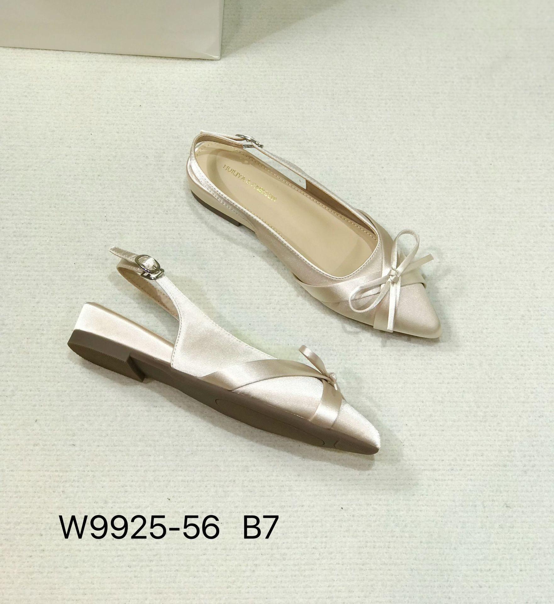 

W9925-56 French 2025 Summer Temperament Celebrity Silk Bow Skirt Pointed Head Single Shoes Baotou Sandals Women 40 шампанского