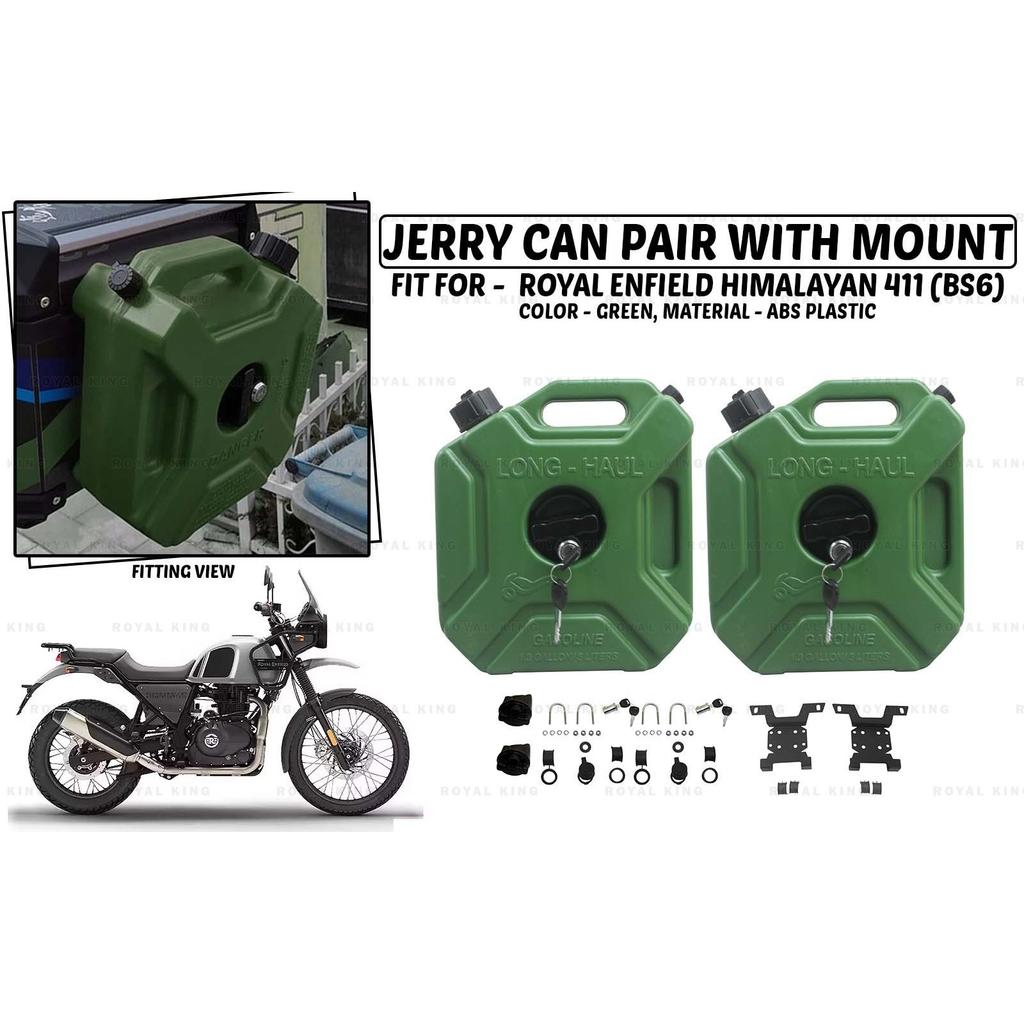 Green Jerry Can Pair "With Mount Fit For Royal Enfield Himalayan 411 BS6"