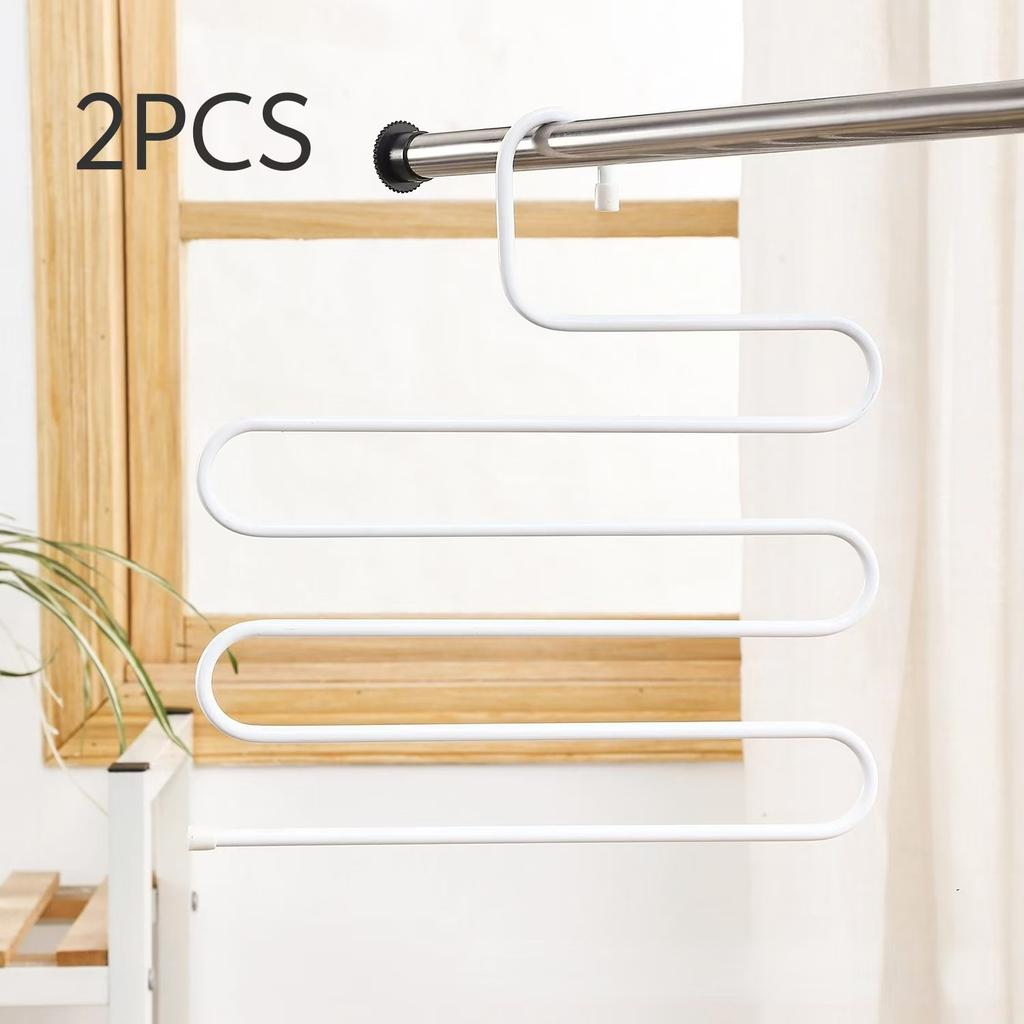 5 Layers S-shaped Pants Hanger Multifunctional Anti-skid Stainless Steel Pants RackWardrobe Storage Scarf Rack lron Pants Rack