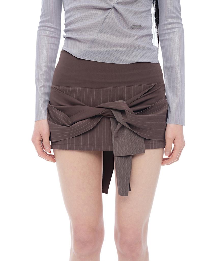 Half Devils Striped Twist Wrap Skirt_Brown