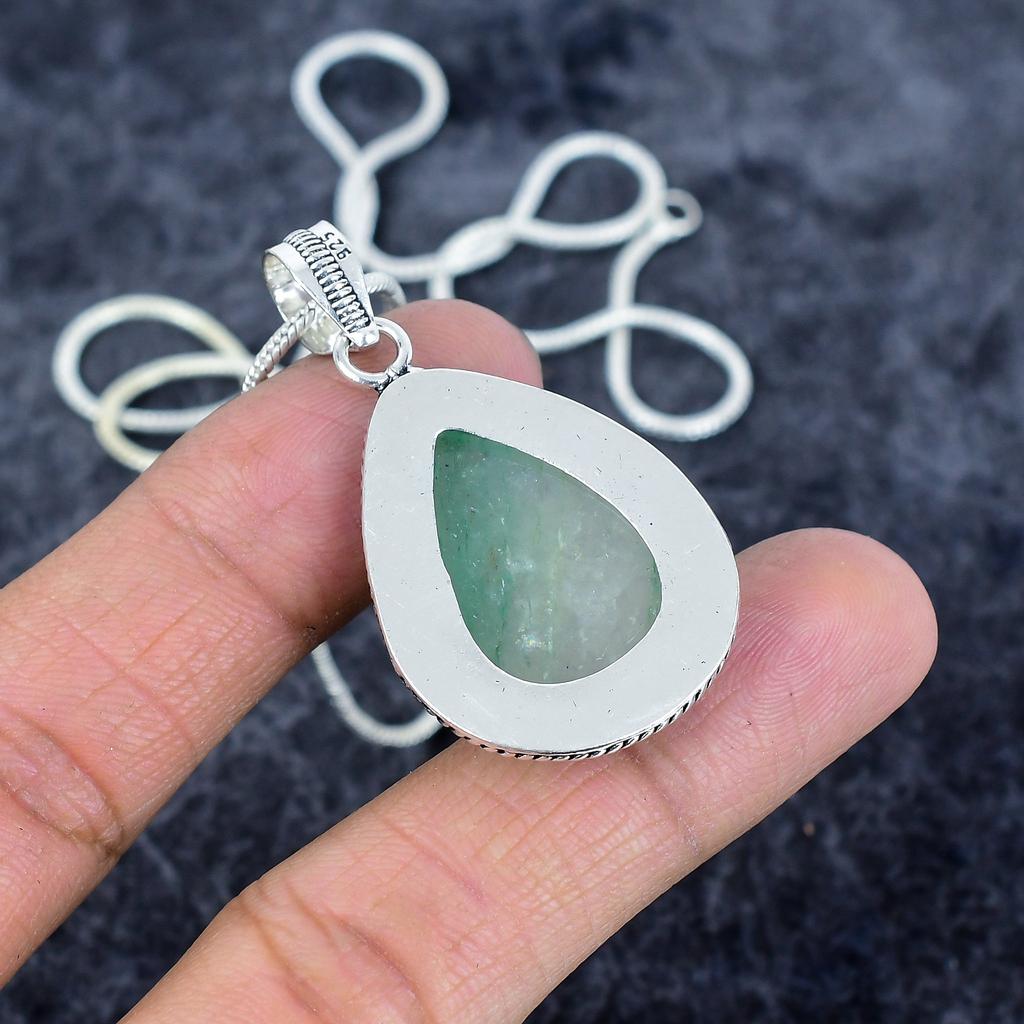 Green Apatite Gemstone Handmade 925 Sterling Silver Jewelry Pendant 1.93" M-2959