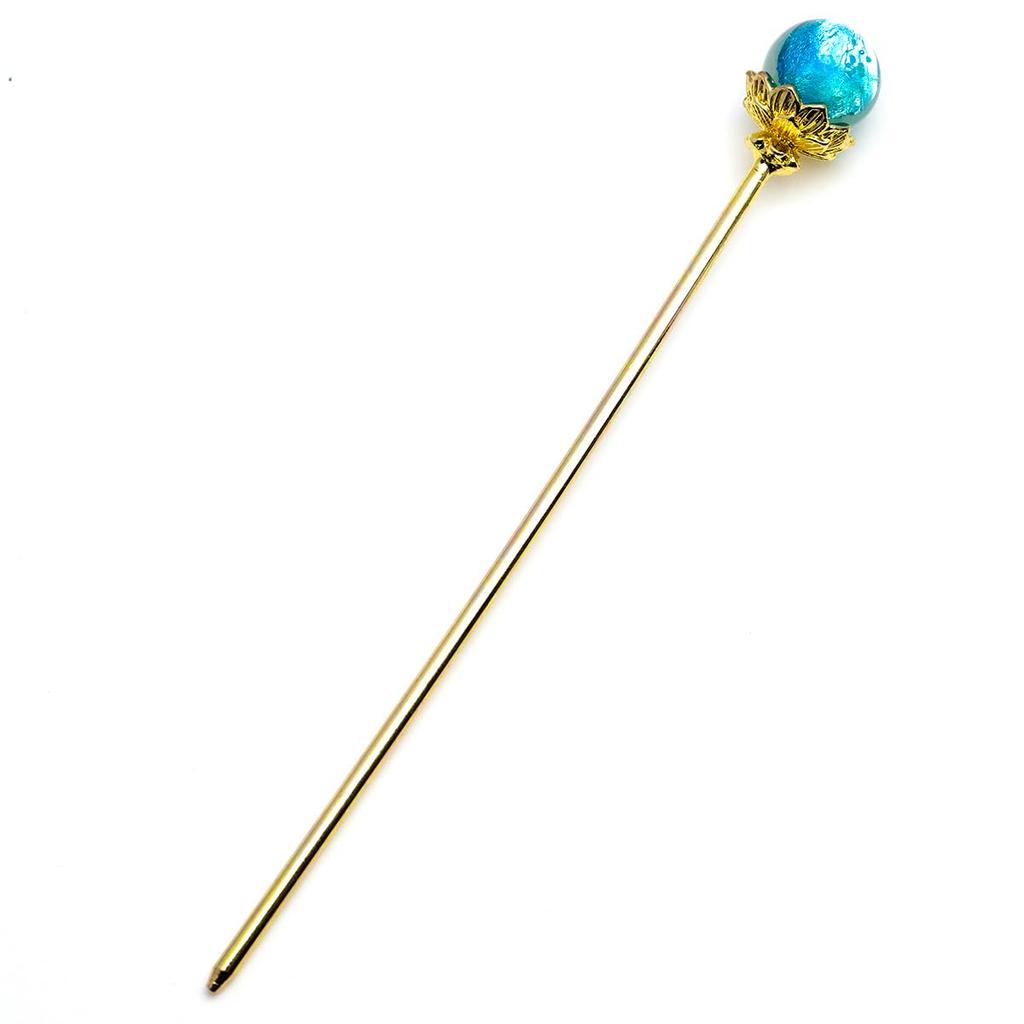 Sea drop kanzashi glass glass emerald ocean hair accessory for and other traditional Japanese clothing hairpin, glow-in-the-dark bead, design, 14mm,