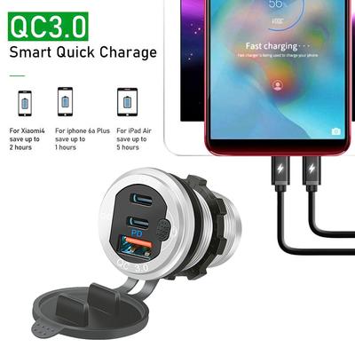 12V/24V USB Autoladesteckdose PD3.0 & QC3.0 Typ-C Anschlüsse Wasserdicht mit LED Touch-Schalter 115W Schnelllade Auto Moto Adapter