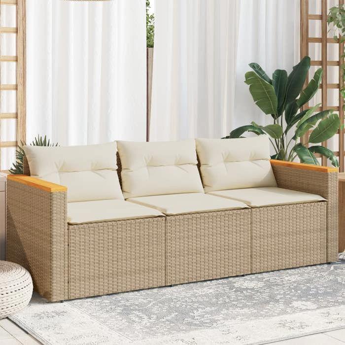 VidaXL Garden Sofa with Cushions 3-Seater, Patio Seat, Outdoor Backyard Terrace Furniture, Beige 365831