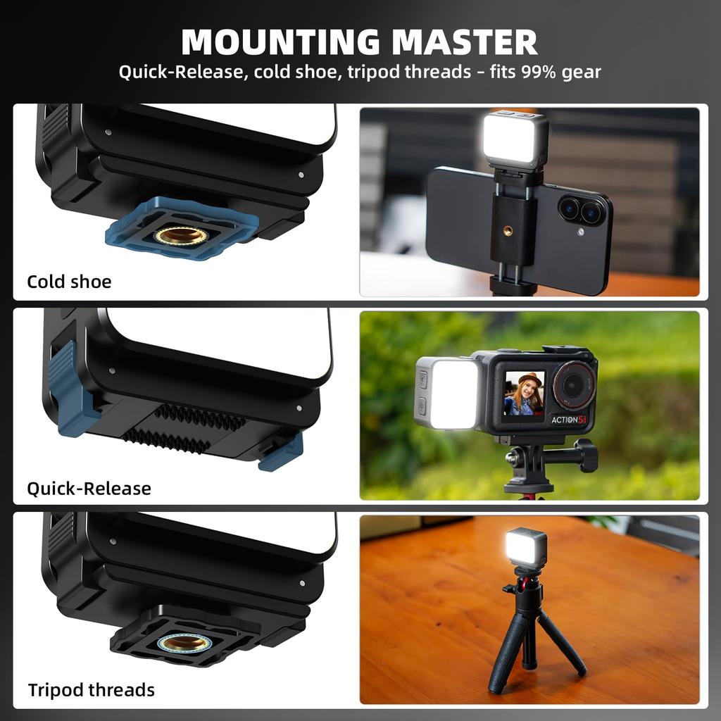 Mini Action Camera Video Light with Hot Shoe Compatible LED Light for DJI OSMO Pocket 5 Pro 4 3 Compatible with GoPro Accessories 3/Action