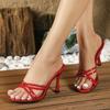 Big Size 43 Sexy Red High Heels Modern Slippers Women Cozy Leather Round Open Toe Summer Slides Shoes Mules Female Sandals