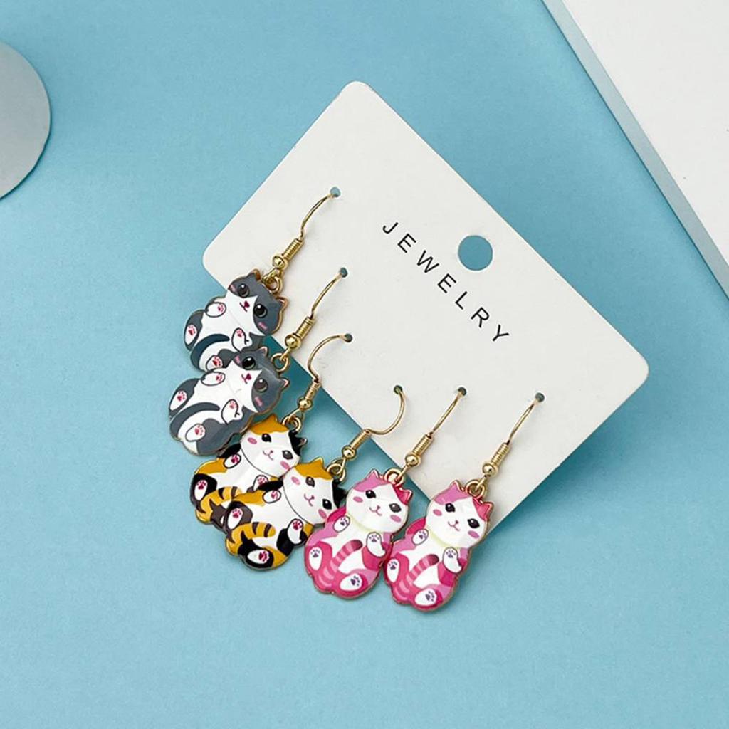 Set of 3 Cartoon  Ear Studs Animal Shaped Earrings Stylish Dangle Drop Earrings for Women and Girls Party Jewelry