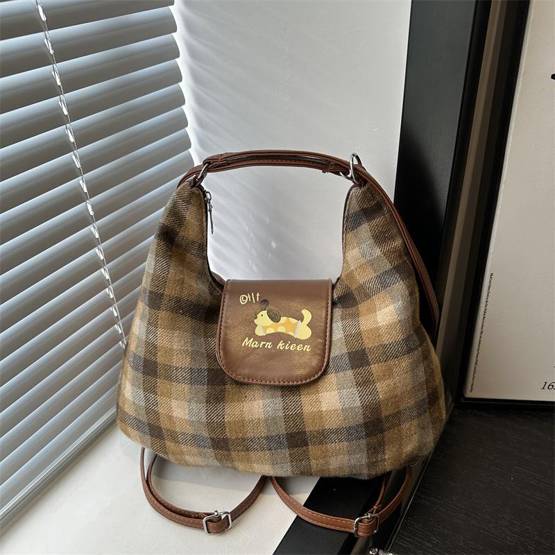 Karierte Polka Dot Dog Cloud Bag Große Kapazität College-Stil Rucksack Pendler Einkaufstasche Schultertasche Umhängetasche Damen
