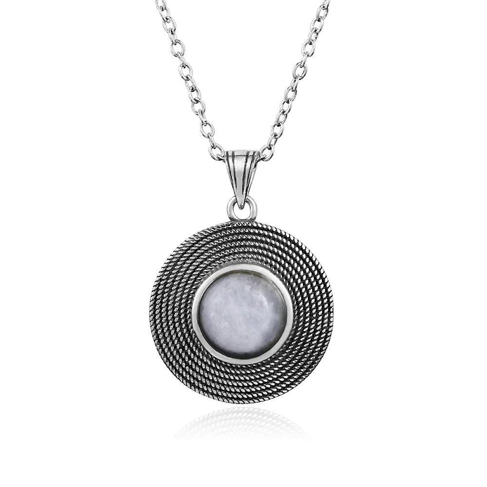 10MM Stone Round Pendant Necklace Silver High Quality Natural Tiger Eye Rhodochrosite Wedding Gift Luxury Jewelry