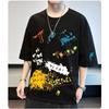 Camiseta de Verano para Hombre Streetwear Manga Corta Holgada Estampada Estudiante Casual Top Media Manga Cuello Redondo Camiseta de Marca