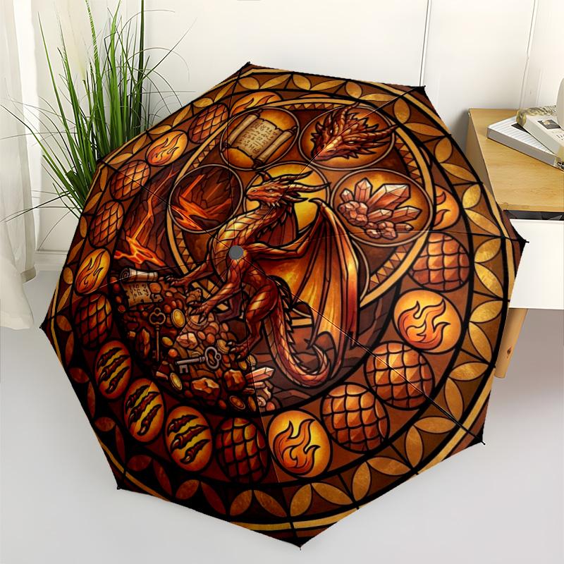 Golden Dragon Treasure pattern umbrella, portable and foldable design, 8 ribs, a casual accessory for Halloween, Christmas, and birthday gifts.