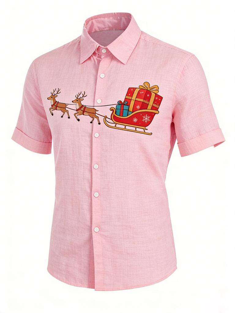 Herren Nikolaus Schornstein 3D Gedrucktes Rotes Hemd Hawaiianisches Freizeithemd Festival Party Kleidung Herren Neujahrs Oberteil Für Sie