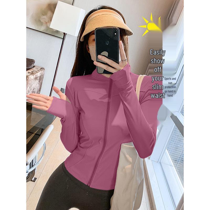 Women's Quick-Dry Stand Collar Fitness Jacket with Zipper - Breathable, Long Sleeve Sports Top for Running, Yoga, Outerwear.
