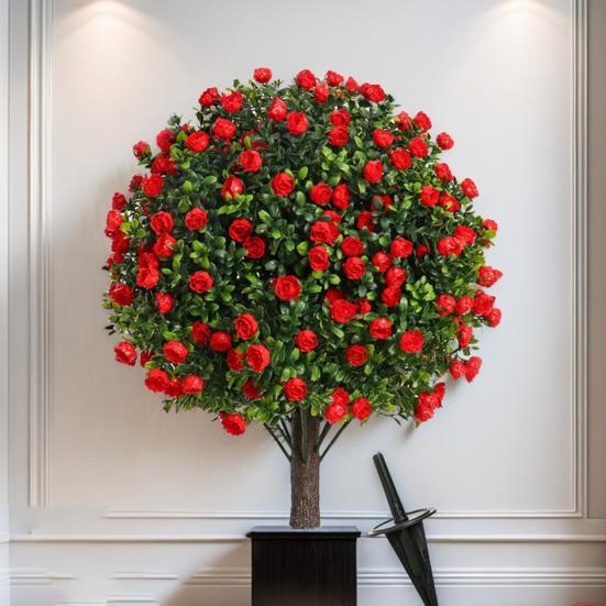 Artificial Topiary Ball Boxwood/Pine with Ground Spike Tree/Rose/Lavender Shrub 24 Inch Faux Fake Bushes Trees