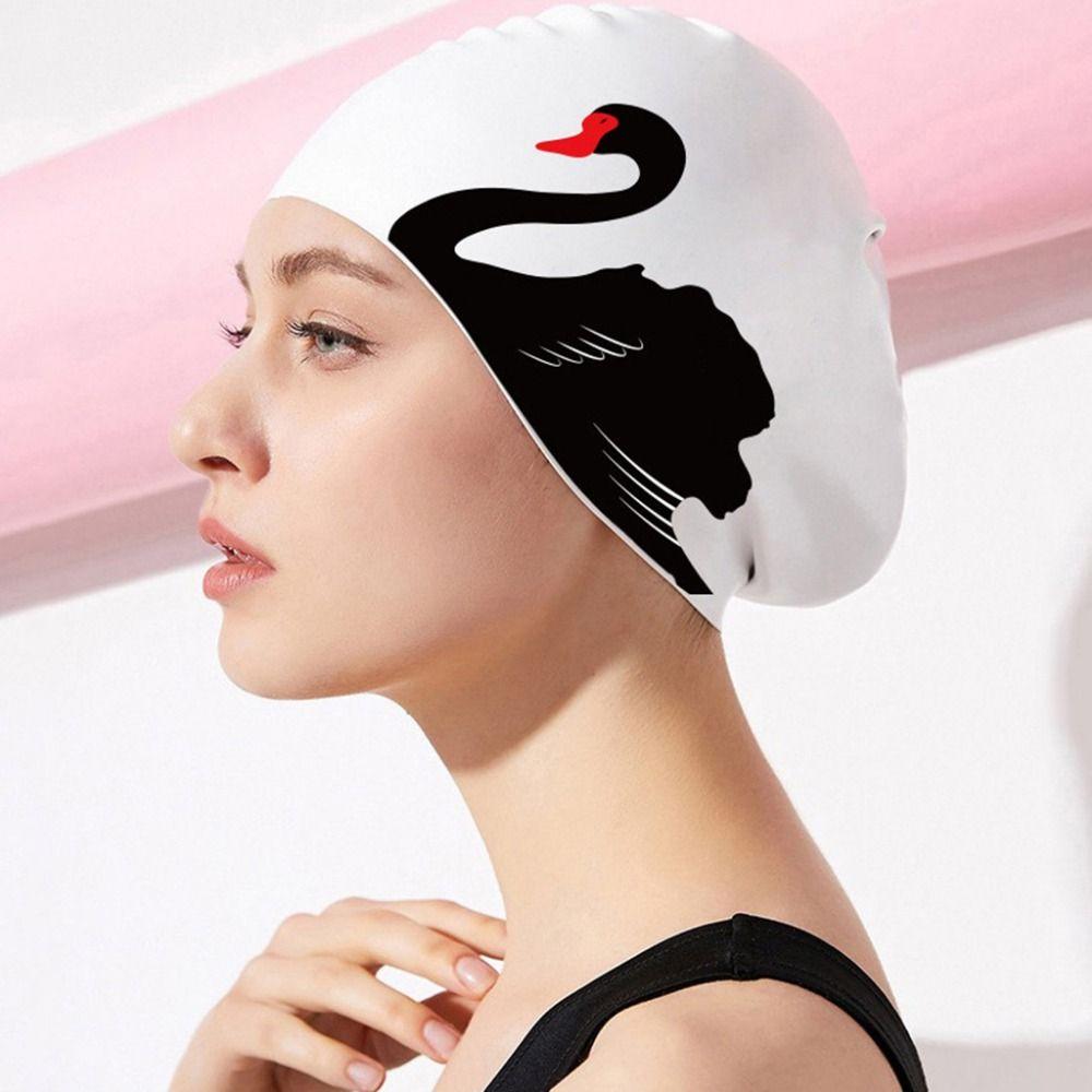 Plus Size Swimming Cap Printed Pattern Anti Slip Diving Hat Silicone Ear Protective Bathing Caps Fit For Long Short Hair