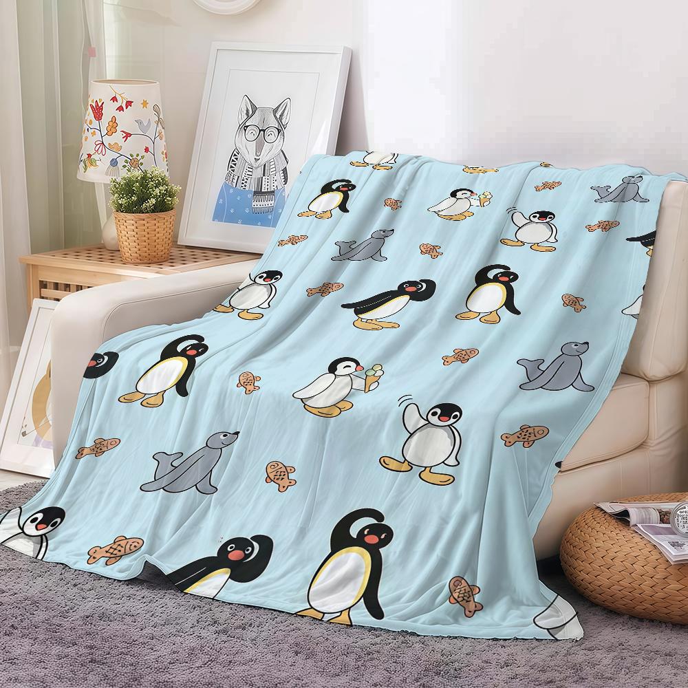 Panika Chen Unisex Cartoon Cute Pingu Blanket For Sofa Office Bed Plane Travel Sleep Read Relax Camping Soft And Warm